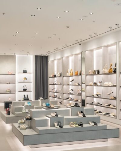 Luxury fashion store with white interior
