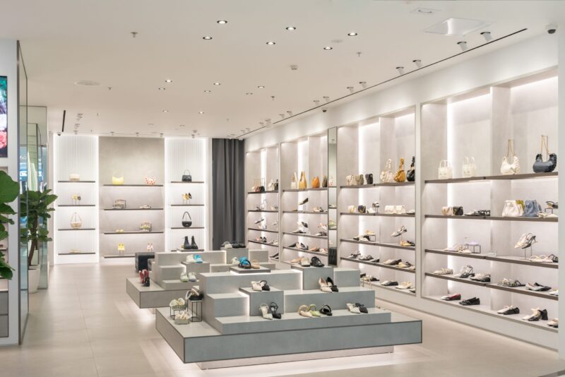 Luxury fashion store with white interior